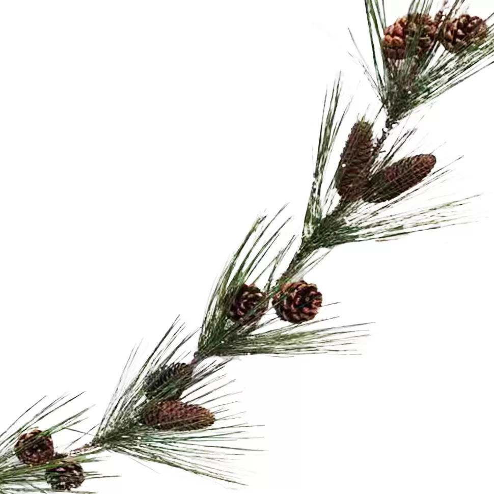 Christmas Forever GARLAND FROSTED HARD NEEDLE ROPING 72″ W/ PINE CONES