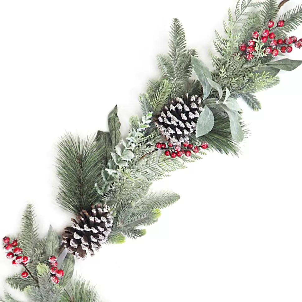 Christmas Forever GARLAND GRN 72″ MIXED PINE, CEDAR, RED BERRIES & CONES ICED/ FROSTED