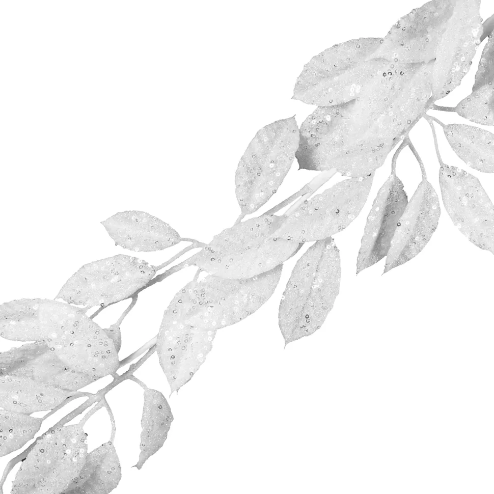 Christmas Forever GARLAND LEAVES 57″ WHITE W/ SILVER GLITTER