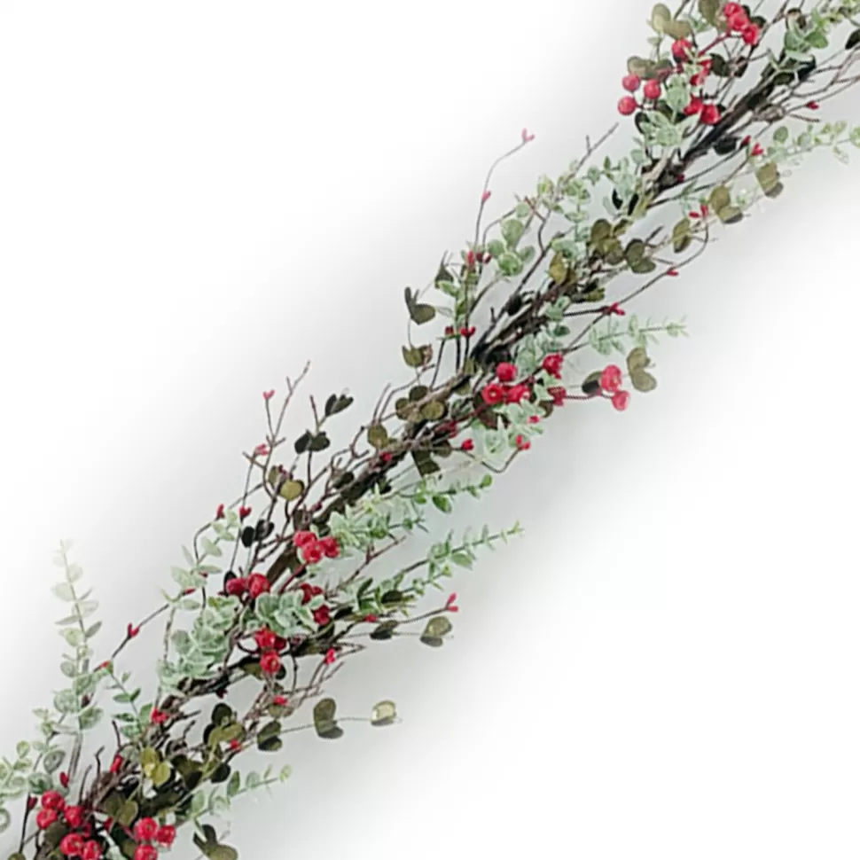 Christmas Forever GARLAND MIXED LEAVES60″ W/ RED BERRIES & TWIGS