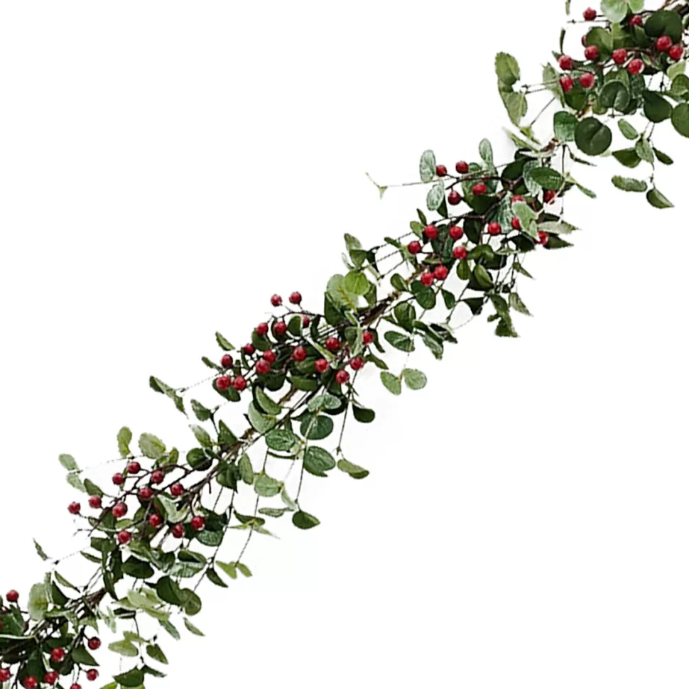 Christmas Forever GARLAND MIXED LEAVES 60″ W/ EUCALYPTUS & RED BERRIES