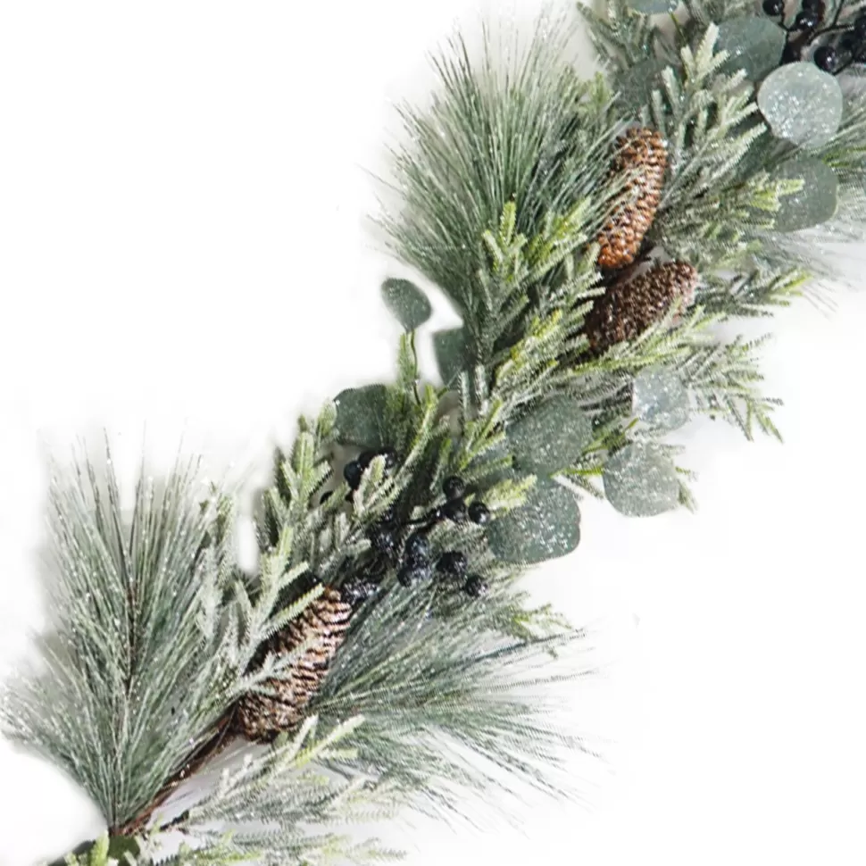 Christmas Forever GARLAND PINE FROSTED 72″ MIXED PINE W/ EUCALYPTUS, BLACK BERRIES & PINE CONES