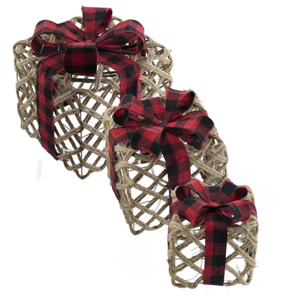 Christmas Forever GIFT BOX 6″/8″/10″ HEMP W/ BUFFALO PLAID LED B/O