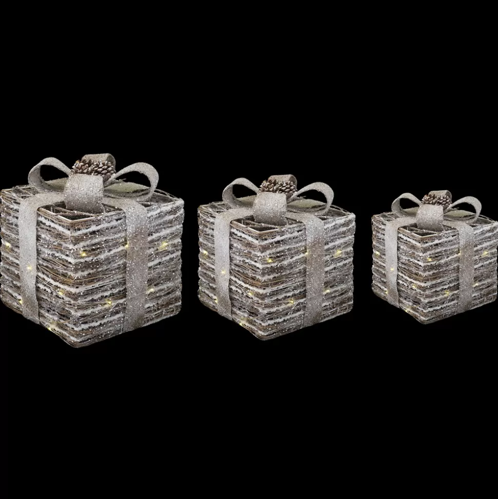 Christmas Forever GIFT BOX SET 6/8/10″ RATTAN W/ GLITTER LED