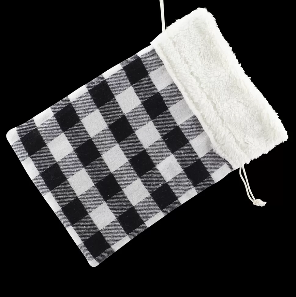 Christmas Forever GIFT SACK BLACK/WHITE PLAID 8″ X 10″ SHERPA CUFF