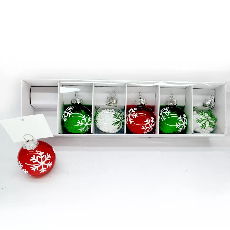 Christmas Forever GLASS BALL 1.5″ CARD HOLDER RED/GREEN/CLEAR WITH SNOWFLAKE 3 STYLES