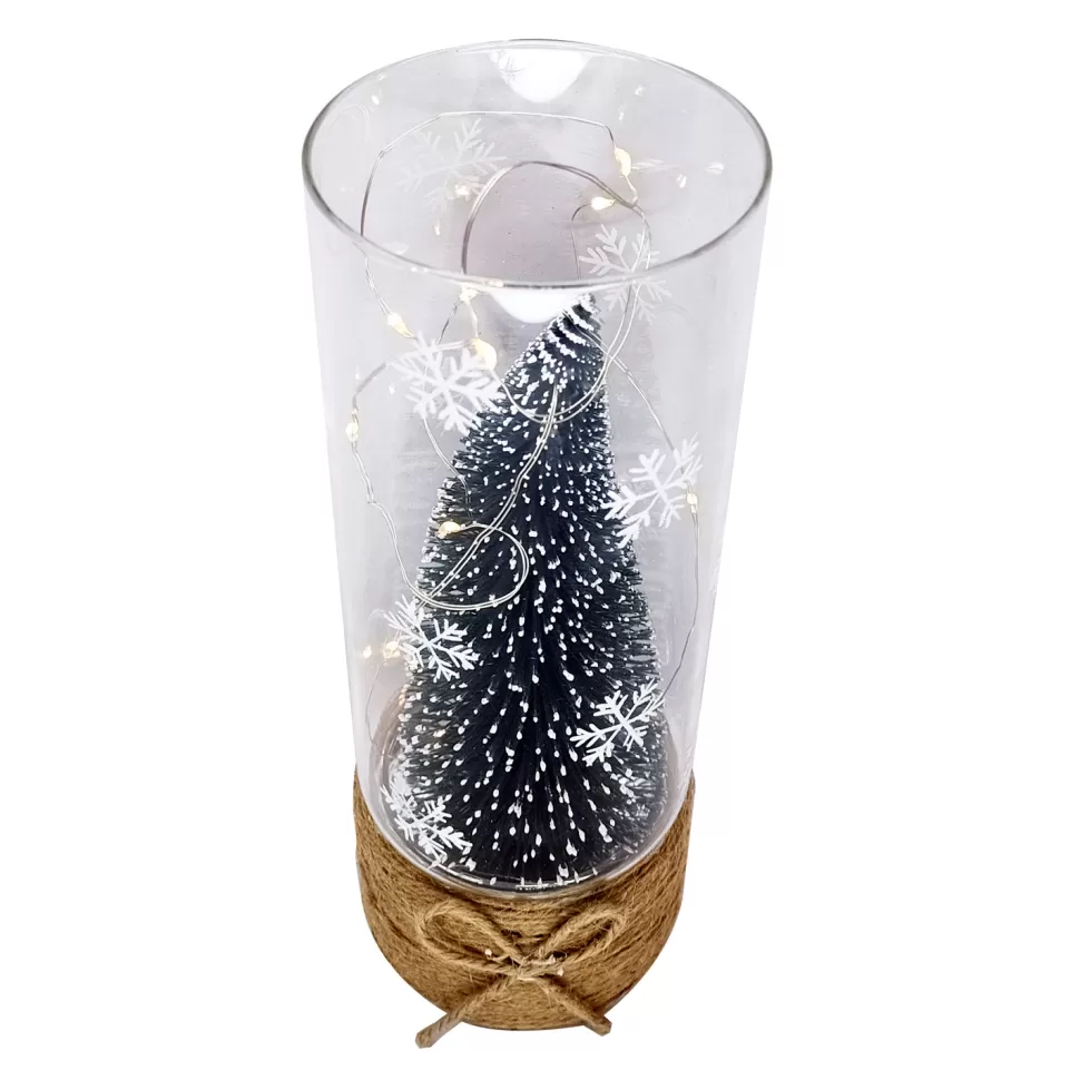 Christmas Forever GLASS CYLINDER 4″X10″ TREE W/BASE W/15LED STRING LIGHT,NO BATTERY