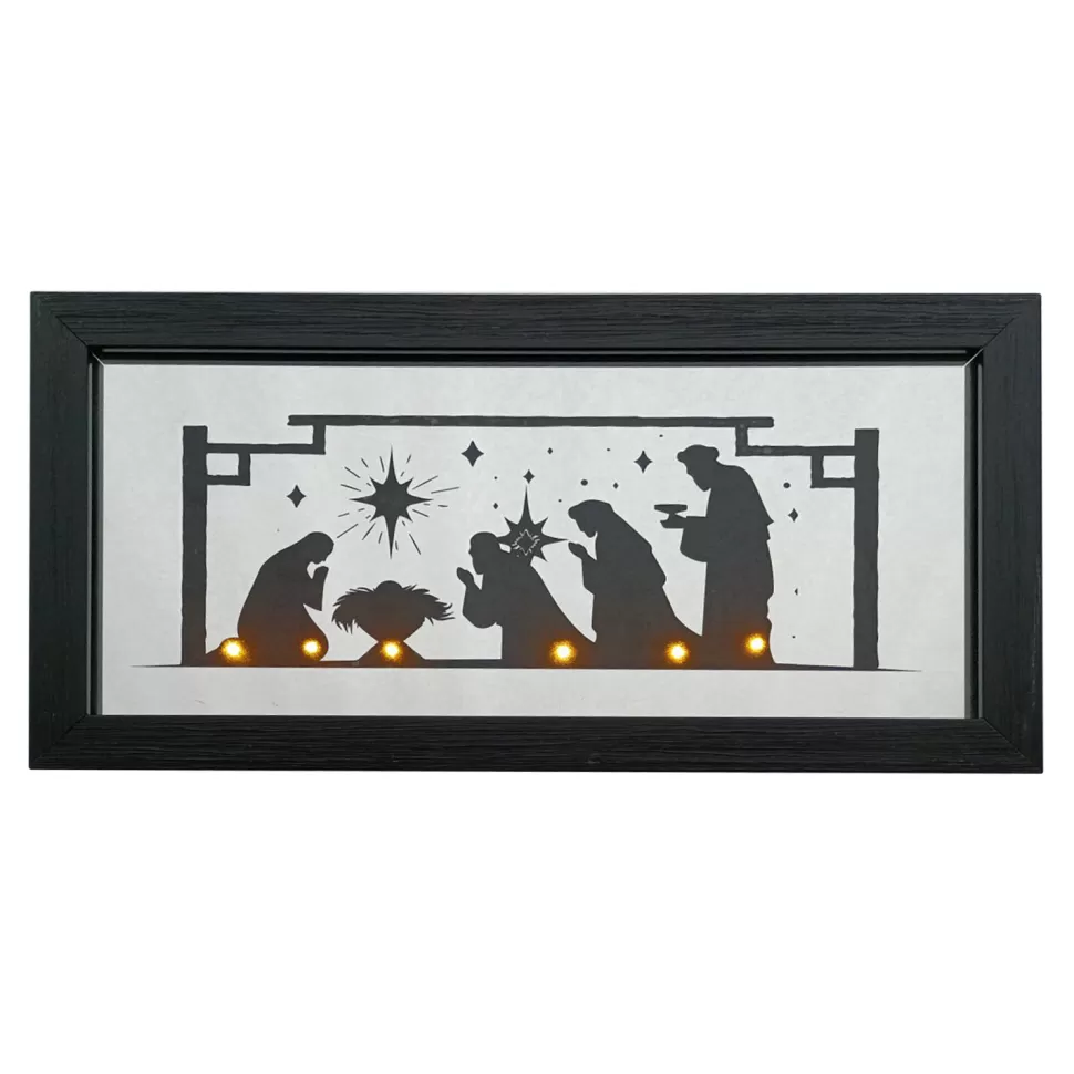 Christmas Forever GLASS/ MDF WALL DECOR LED LIGHTS 15.5″ X 8″ – THE NATIVITY SCENE