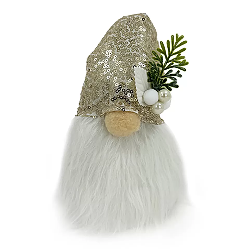 Christmas Forever GNOME PLUSH FAUX FUR CHAMPAGNE 11.5″ W/ SEQUINS HAT