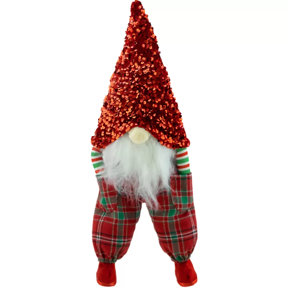 Christmas Forever GNOME PLUSH SITTING 12″ RED/ GREEN CHECKS W/ SEQUIN HAT