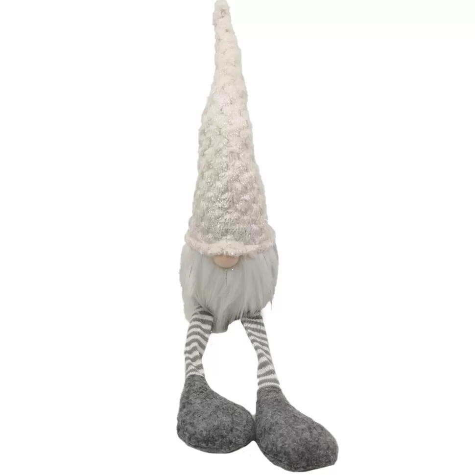 Christmas Forever GNOME PLUSH SITTING 19″ WHITE HAT/GRAY W/ DANGLE LEGS