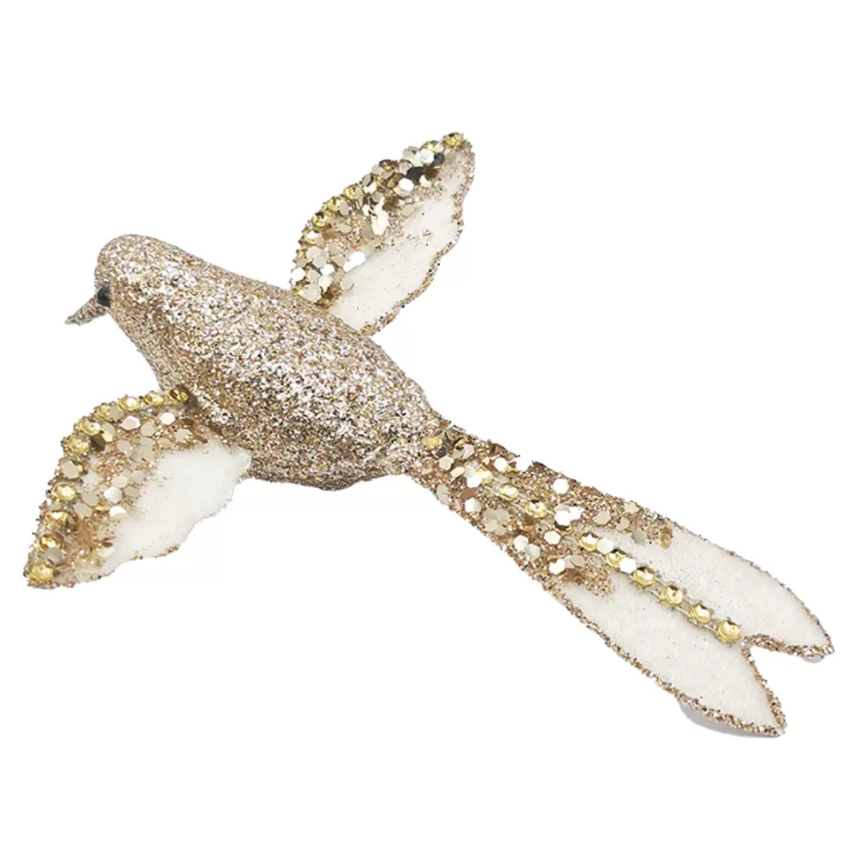Christmas Forever HUMMING BIRD 6.5″ GOLD/IVORY W/ SEQUINS & GLITTER