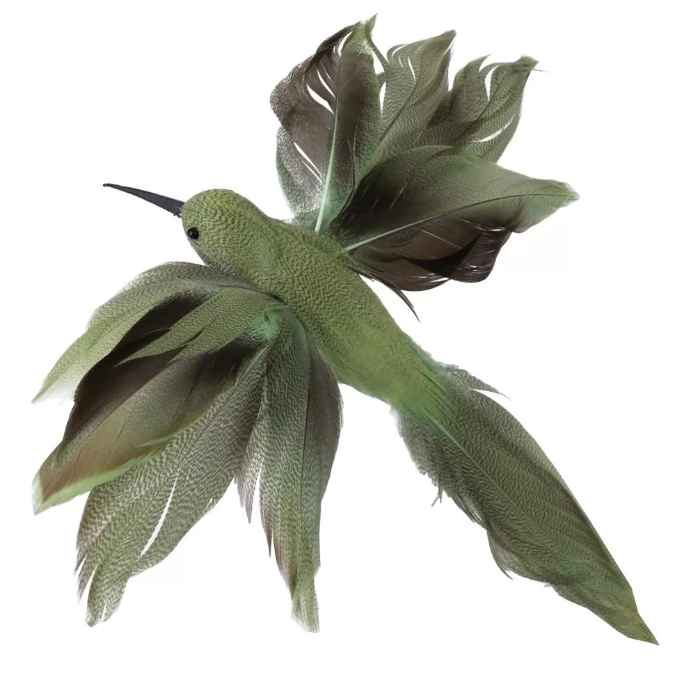 Christmas Forever HUMMING BIRD 9.5″ GREEN, W/ CLIP FEATHER TAIL