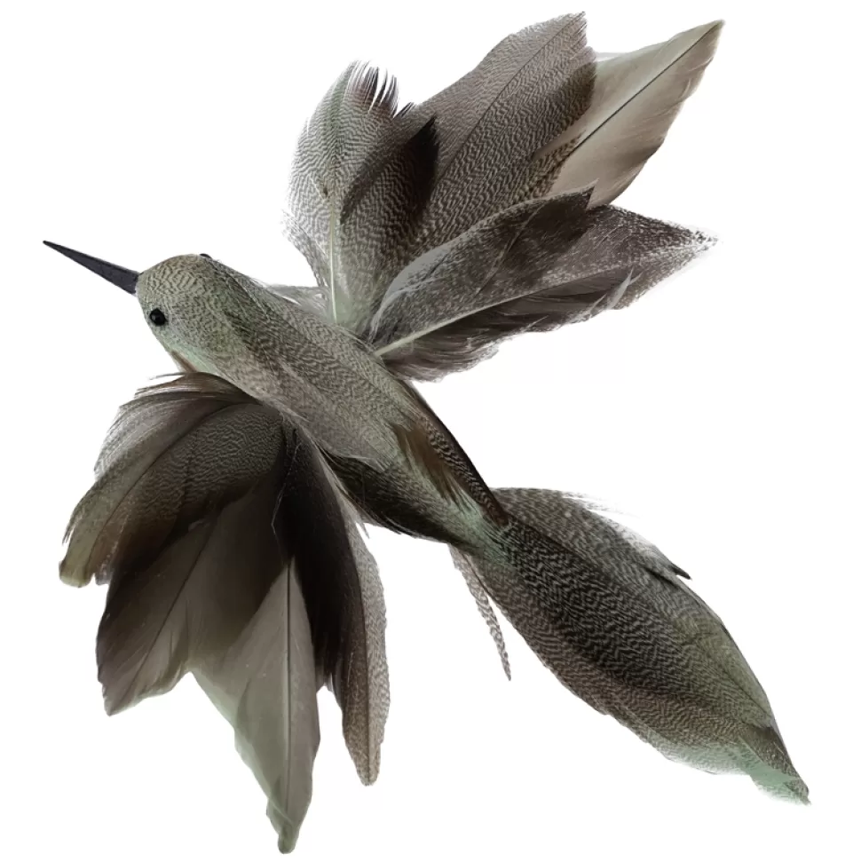 Christmas Forever HUMMING BIRD 9.5″ SAGE/ BROWN W/CLIP FEATHER TAIL