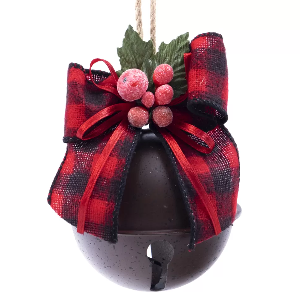 Christmas Forever JINGLE BELL BROWN 3.5″/80MM W/ PLAID BOW