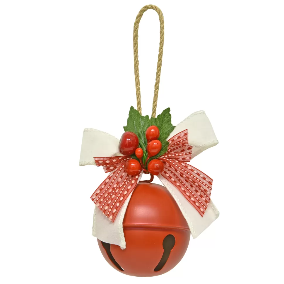 Christmas Forever JINGLE BELL RED 60MM W/ WHITE/ RED BOW & HOLLY BERRY