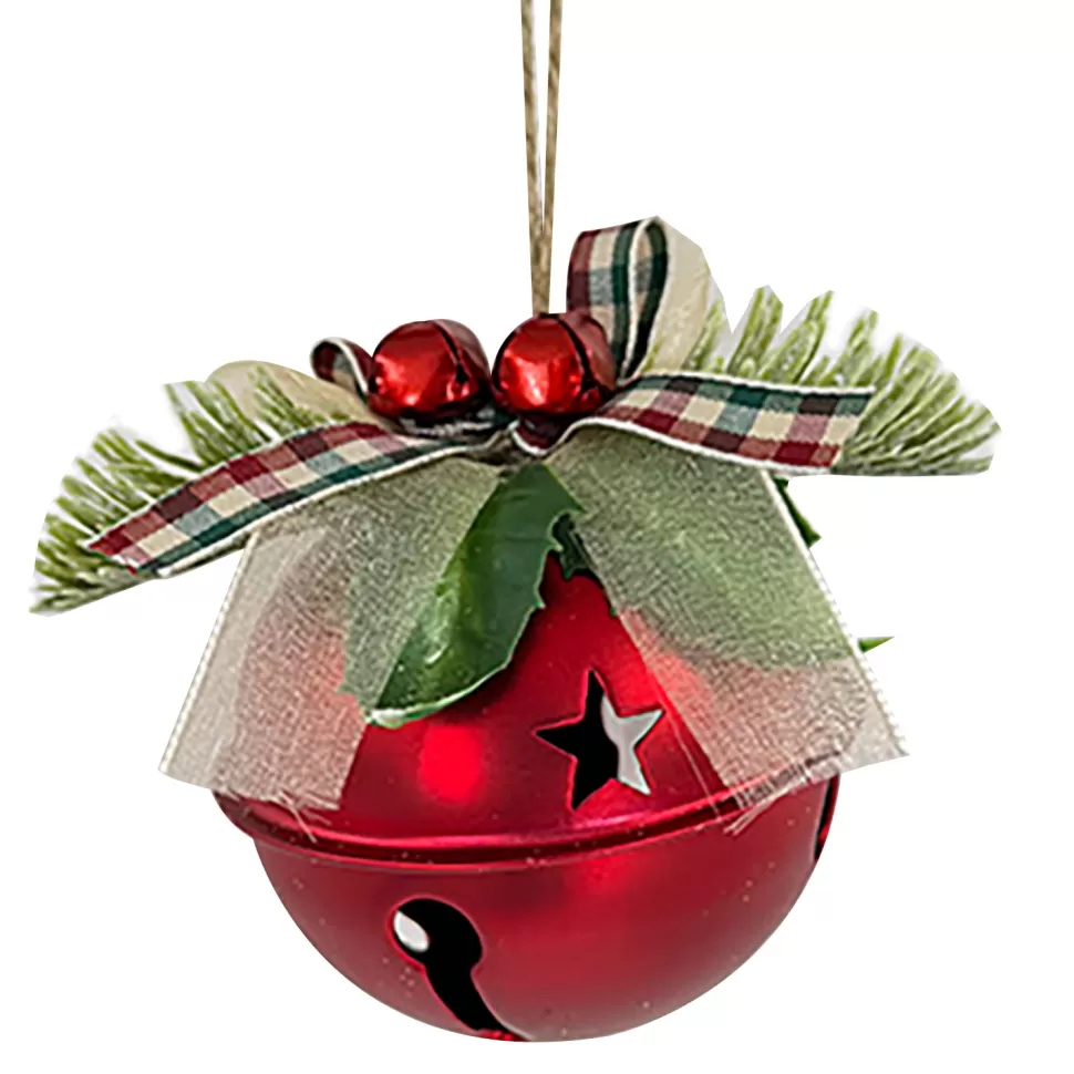 Christmas Forever JINGLE BELL RED METALIC 3″ W/ PINE & SHEER BOW