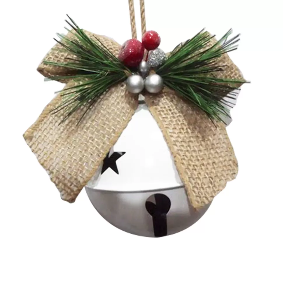 Christmas Forever JINGLE BELL WHITE 4″X3.5″X8″ W/BURLAP BOW & BERRIES
