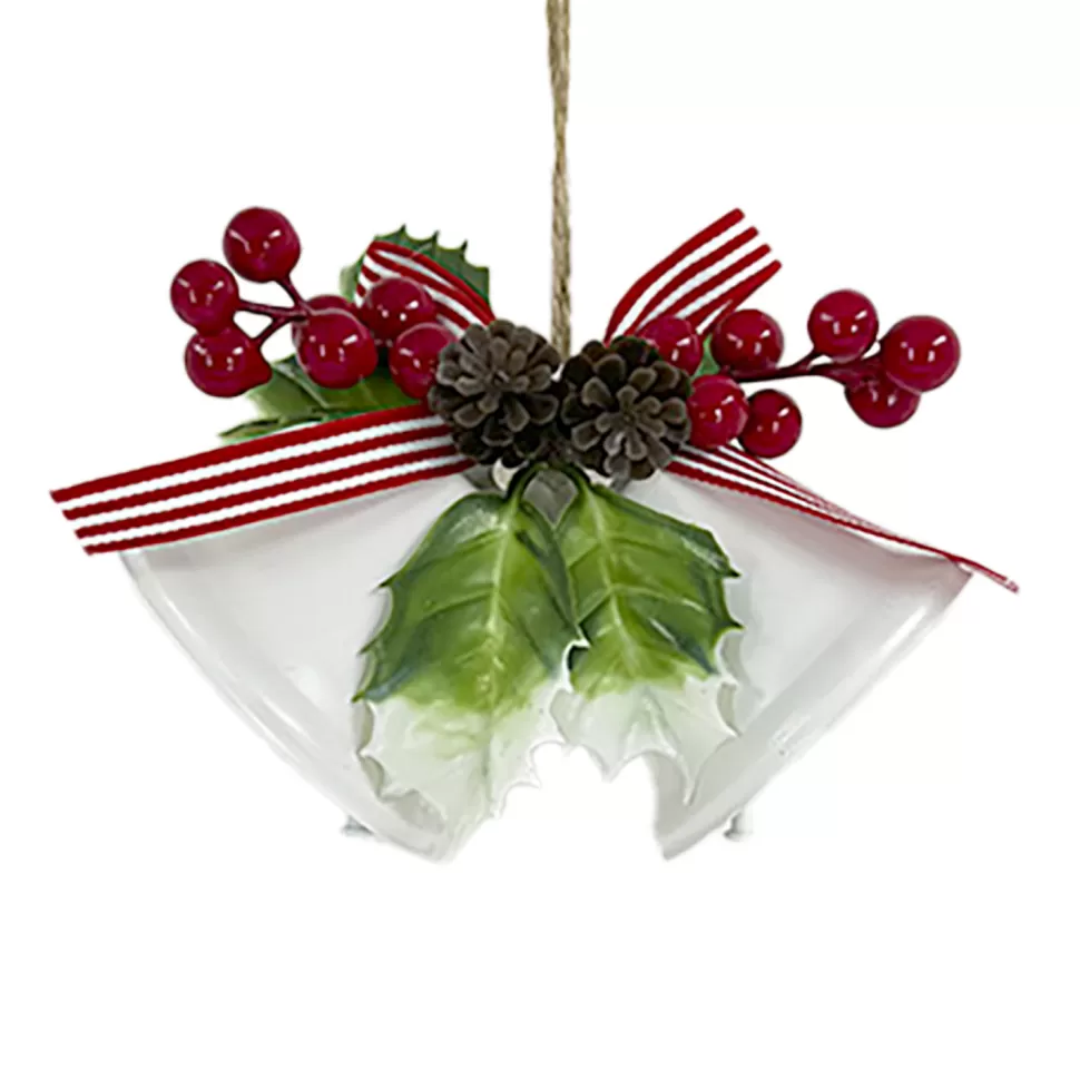 Christmas Forever LIBERTY BELL WHITE SHINYx2 5″ W/ PINE & SHEER BOW