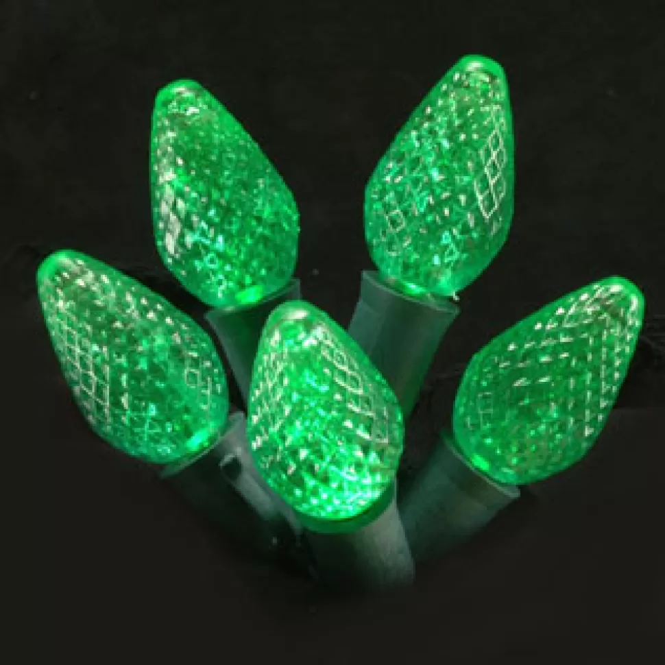 Christmas Forever LIGHT LED O/D C7 FACETED 25L P/GREEN