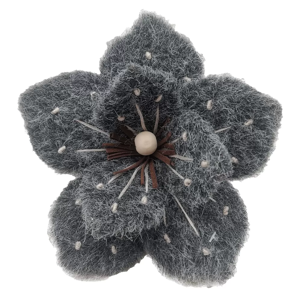 Christmas Forever MAGNOLIA HEAD GRAY 6″ FELT FROSTED LOOK W/ CLIP