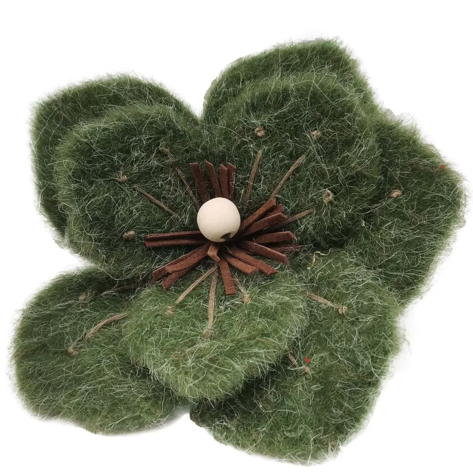 Christmas Forever MAGNOLIA HEAD GREEN MOSS 6″ FELT FROSTED LOOK W/ CLIP