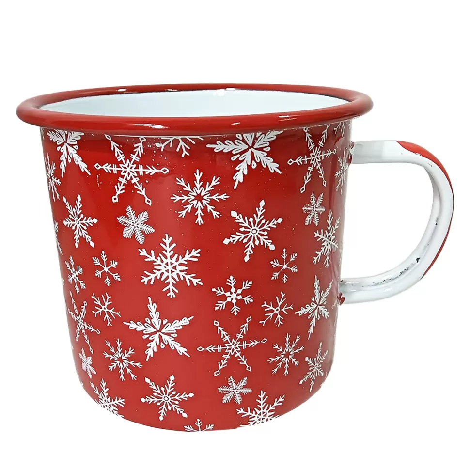 Christmas Forever METAL ENAMEL MUG 4″ NORDIC SNOWFLAKES