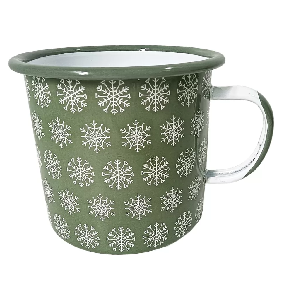 Christmas Forever METAL ENAMEL MUG 4″ NORDIC SNOWFLAKES