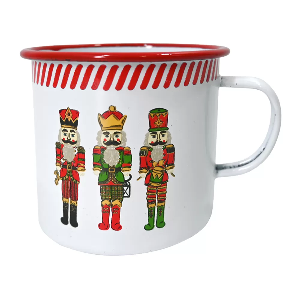 Christmas Forever METAL ENAMEL MUG 4″ NUTCRAKERS RED/WHT