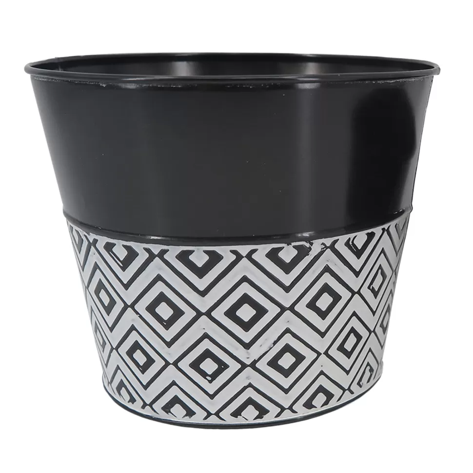 Christmas Forever METAL POT BLACK/WHITE WITH DIAMOND PATTERN 6″