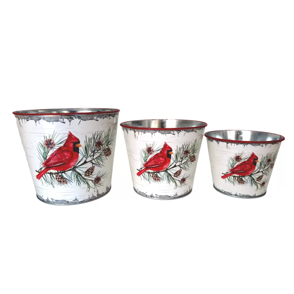 Christmas Forever METAL POT W/ CARDINAL RED/WHT 4.2″ | 5.1″ | 6” 3PC SET