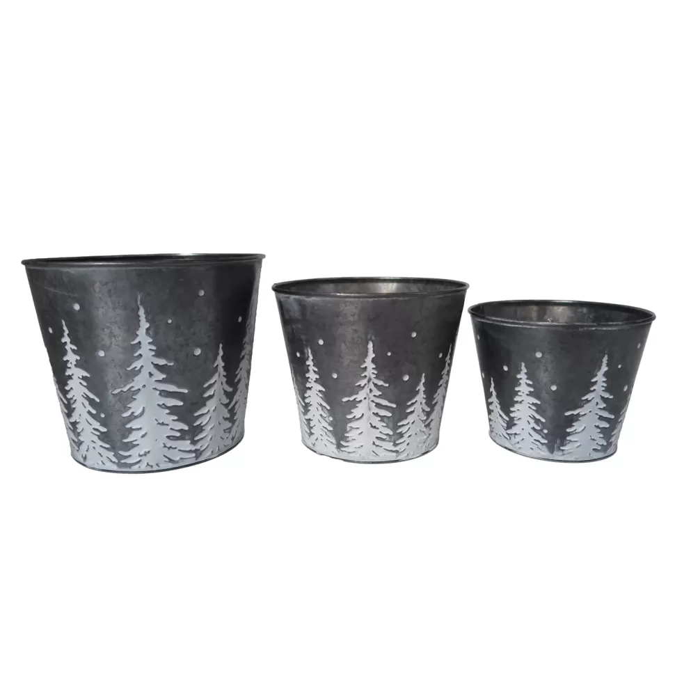 Christmas Forever METAL POT W/ TREE BLACK/WHT 4.2″ | 5.1″ | 6” 3PC SET