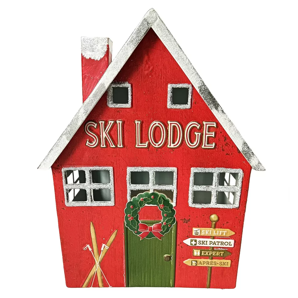 Christmas Forever METAL SKI LODGE 9.5″ X 13″ RED