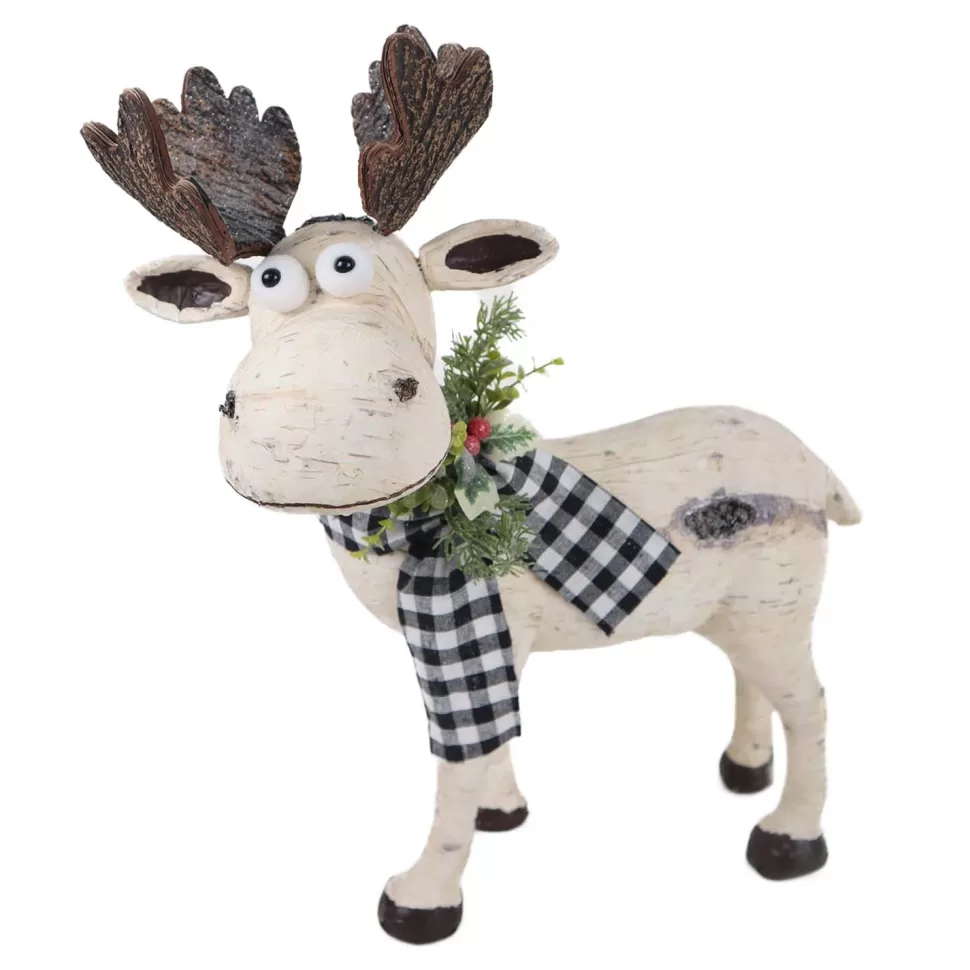 Christmas Forever MOOSE BIRCH LOOK 18″X9″X19″ BLACK/ WHITE PLAID SCARF