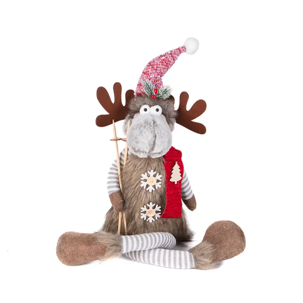 Christmas Forever MOOSE PLUSH STANDING 25″ BROWN FUR SKI POLES W/ TELESCOPIC LEGS