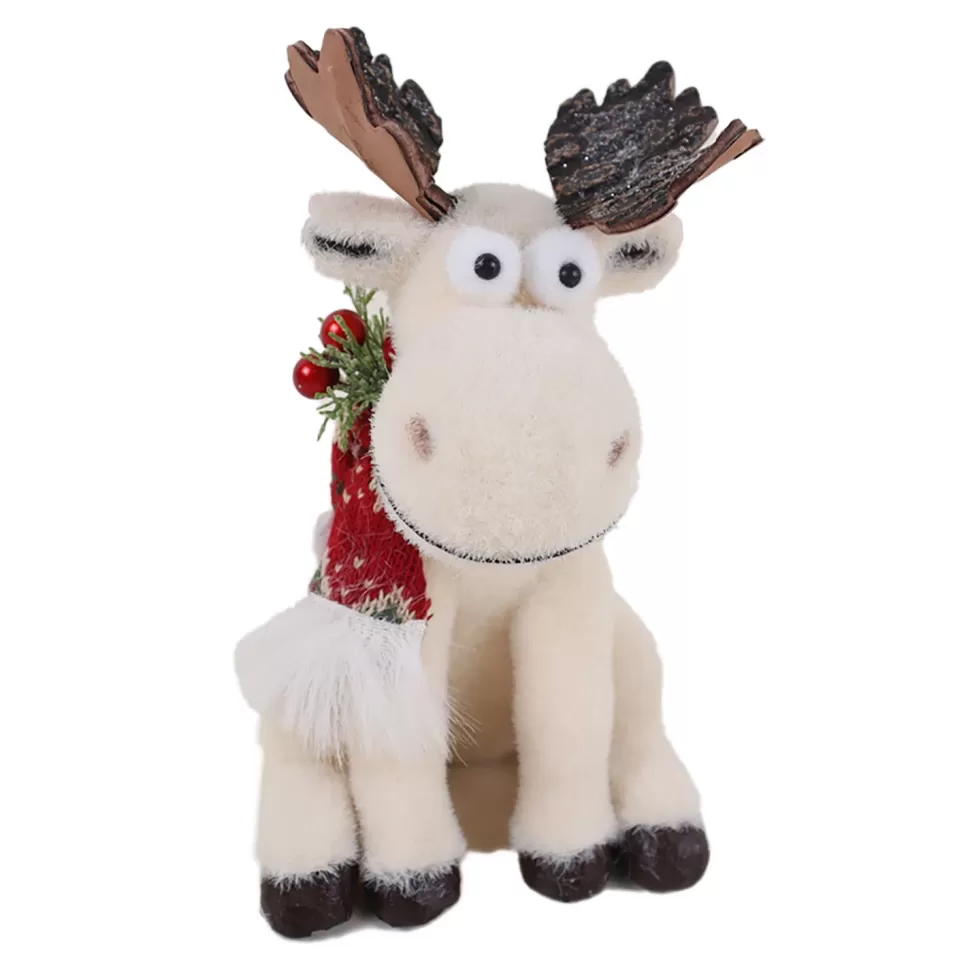 Christmas Forever MOOSE W/ NORDIC SCARF & BERRIES 8″ WHT/GREEN/RED