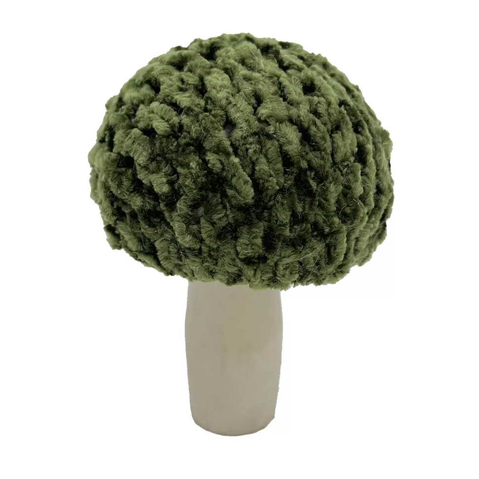 Christmas Forever MUSHROOM WOODEN BODY | FABRIC CAP GREEN/NATURAL 3.5″ GLITTER/FROSTED