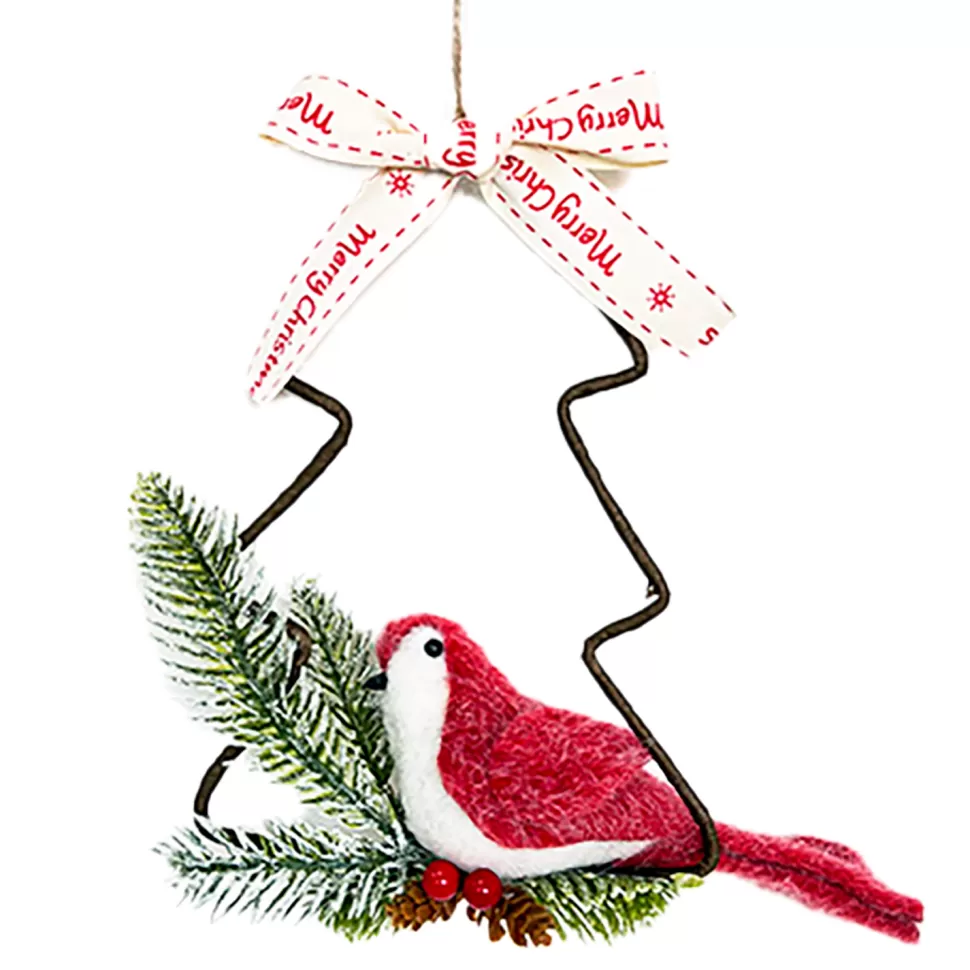 Christmas Forever ORN BIRD FAUX FUR RED 8.5″ ON A METAL TREE W/ PINE & BOW