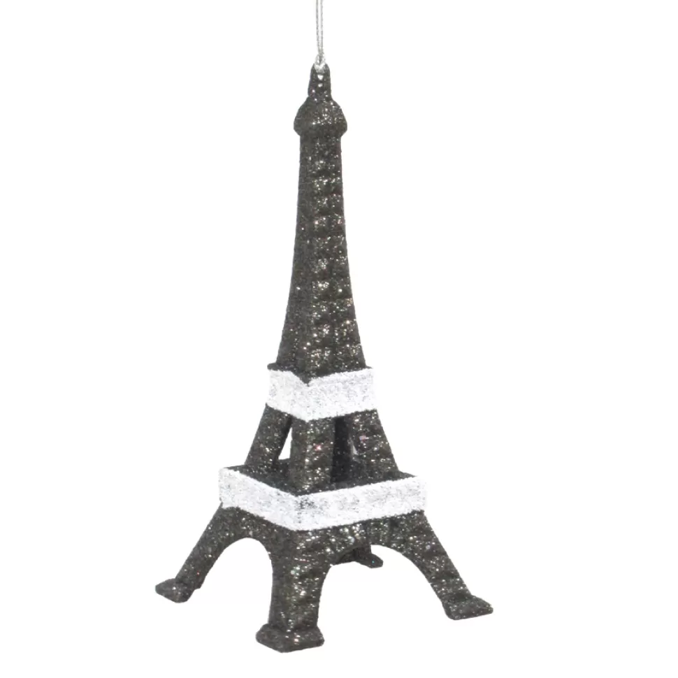 Christmas Forever ORN BLACK/WHITE EIFFEL TOWER 5.7″ W/ GLTR.