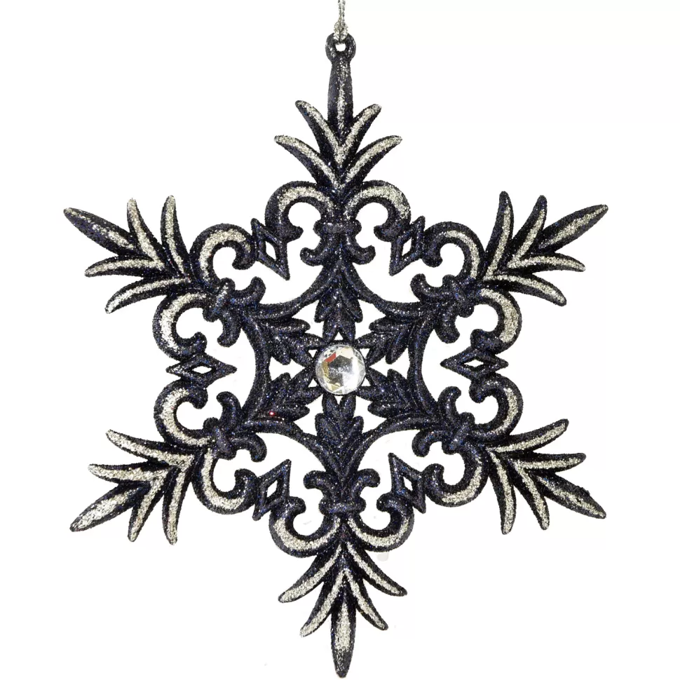 Christmas Forever ORN BLUE / CHAMPAGNE SNOWFLAKE 6″ W/SILVER GLITTER W/ JEWEL