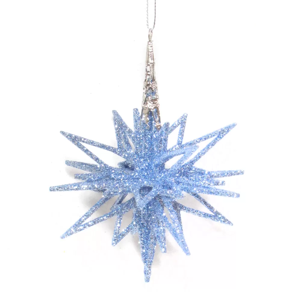 Christmas Forever ORN BLUE GLITTER STARBURST W/ SILVER METAL CAP 4.5″