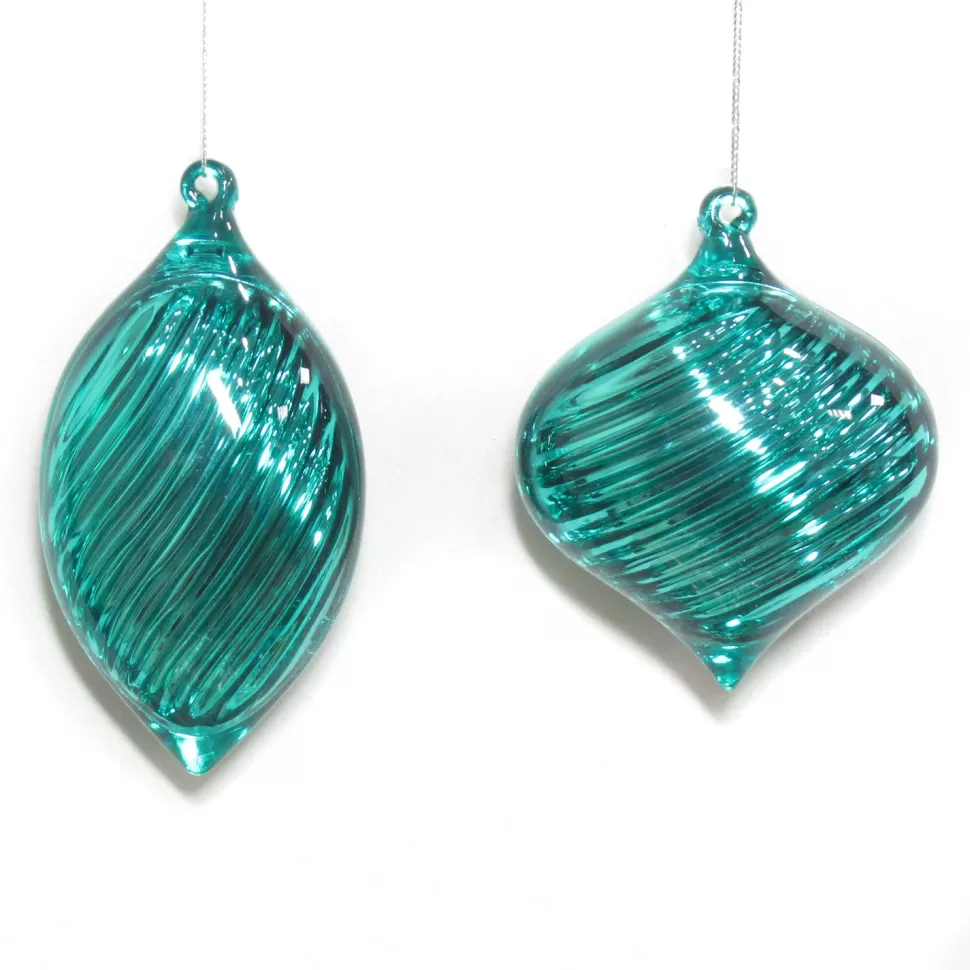 Christmas Forever ORN BLUE TURQUOISE FINIAL & ONION 5″ & 4″ CLEAR W/ GLITTER INSIDE 2/S