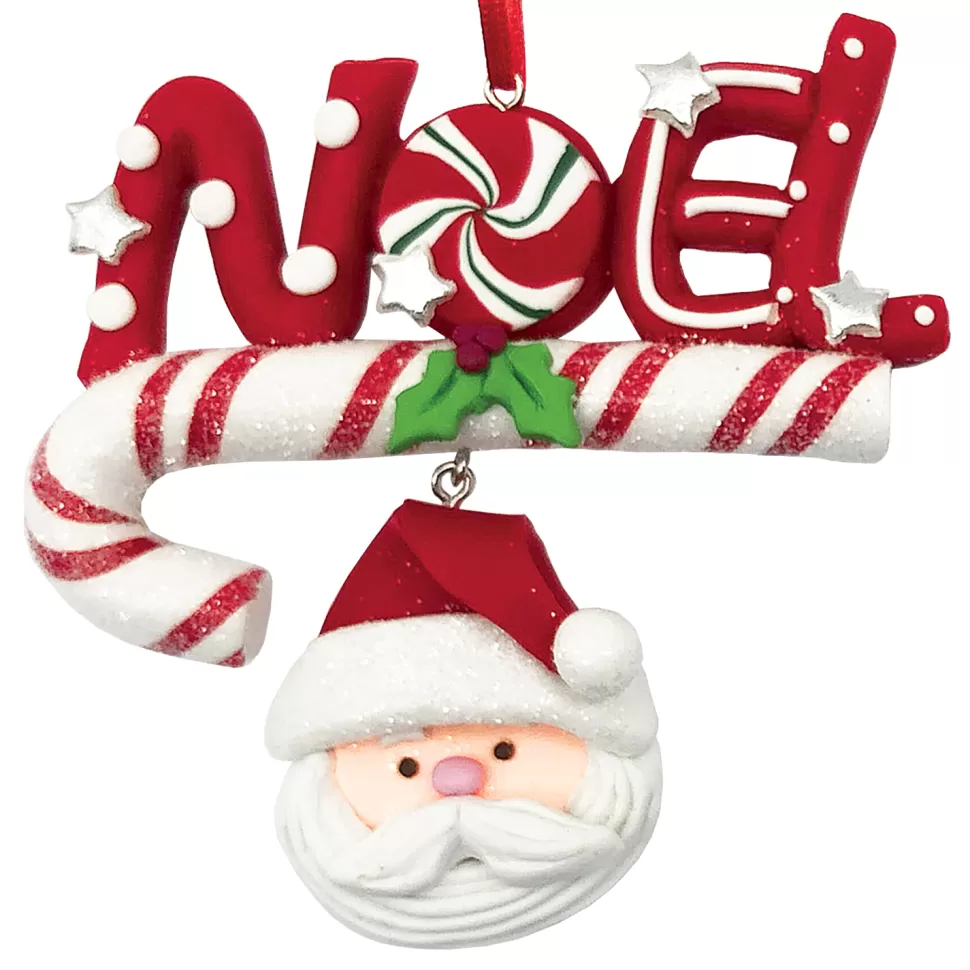 Christmas Forever ORN CANDY CANE CLAY DOUGH “NOEL” 4.5″X4″ W/ SANTA