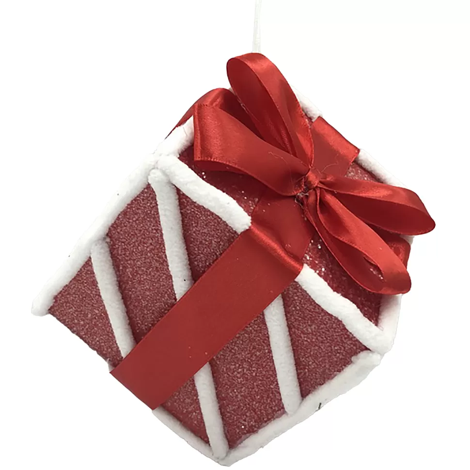 Christmas Forever ORN CANDY CANE GIFT BOX CANDY CANE 5″ RED/WHITE W/ FAUX FAUR TRIM & BOW