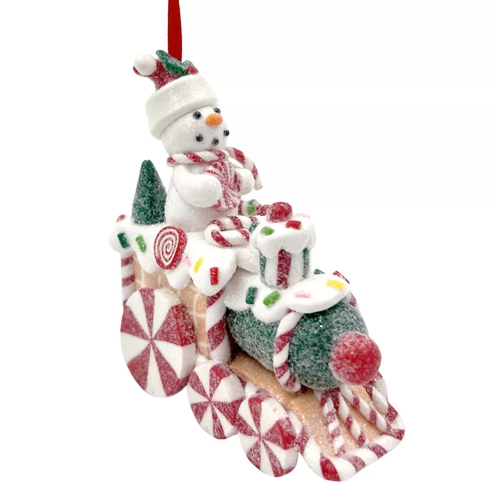 Christmas Forever ORN CANDY CANE SNOWMAN ON TRAIN 3.5″ CLAY DOUGH