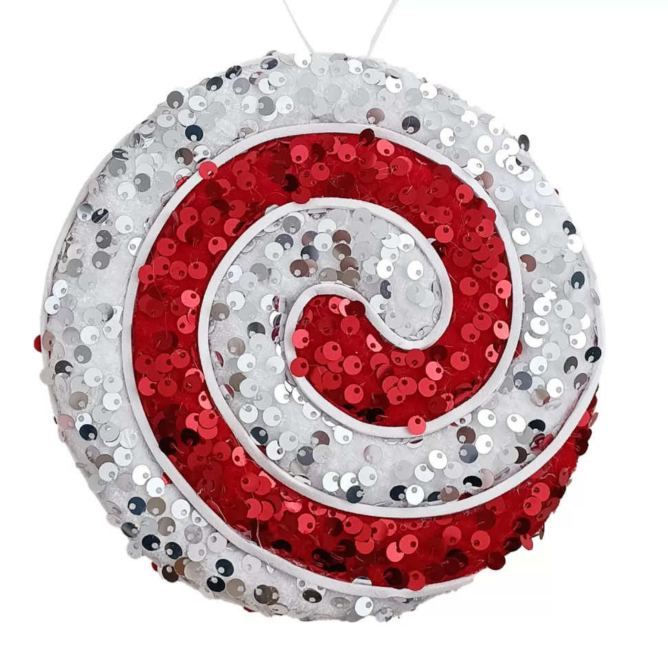 Christmas Forever ORN CANDY CANE SWIRL 6″ RED/WHITE SEQUINS