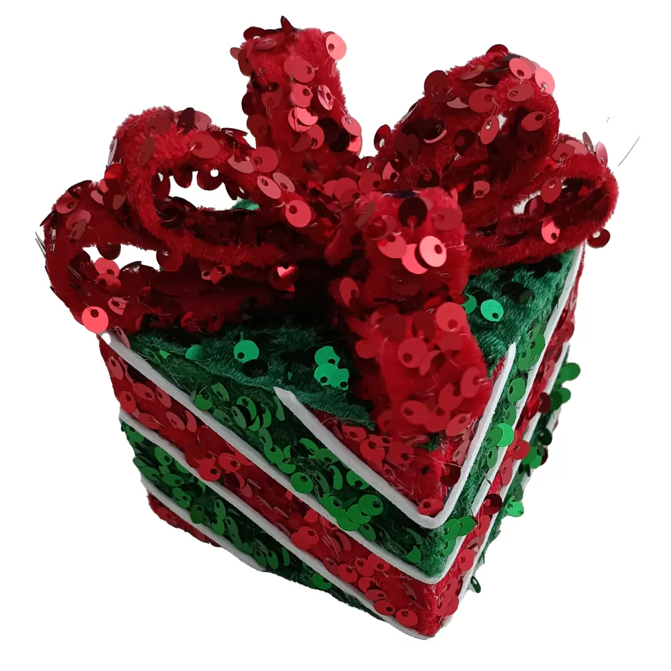 Christmas Forever ORN CANDY GIFT BOX 4″ RED/GREEN SEQUINS