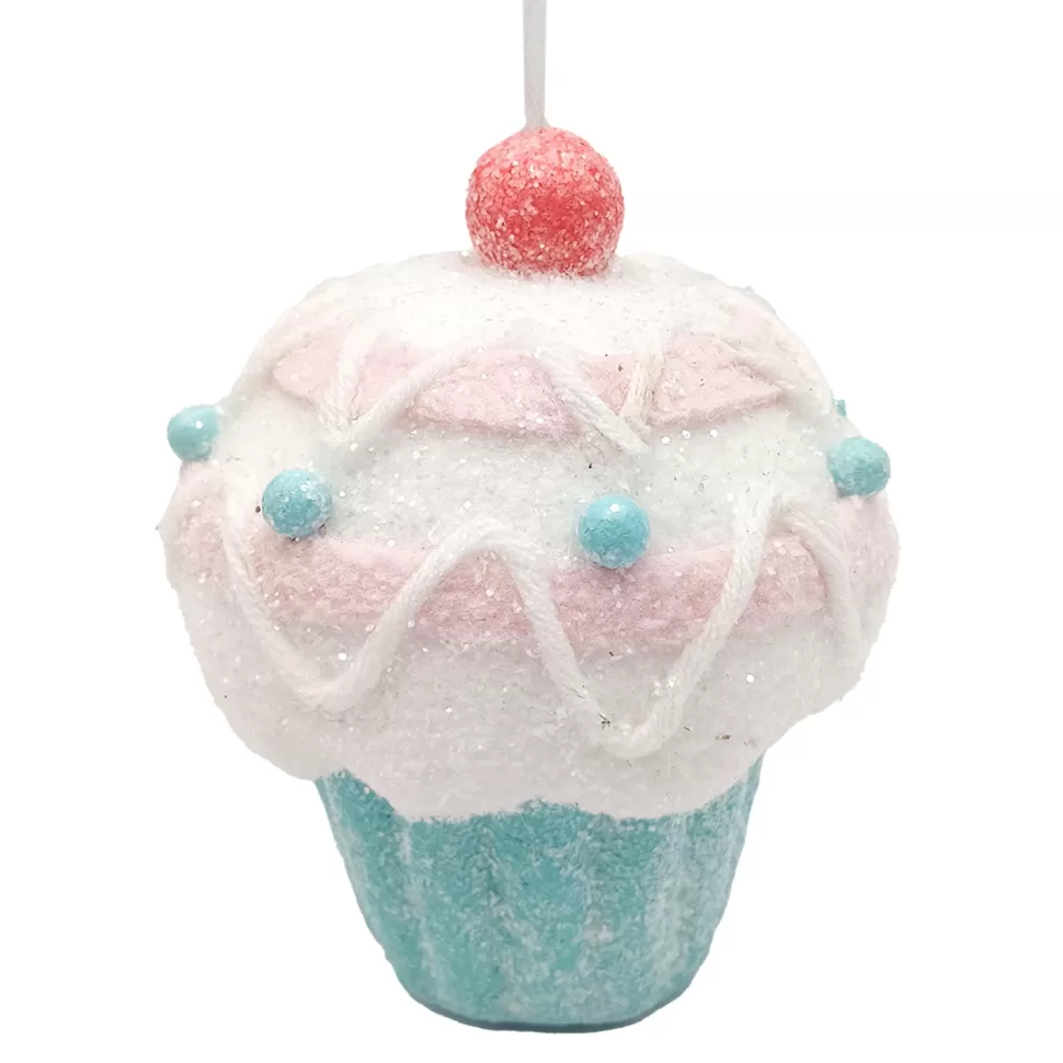 Christmas Forever ORN CANDY SPRINKLE CUPCAKE 4.5″ PINK/WHITE W/ GLITTER