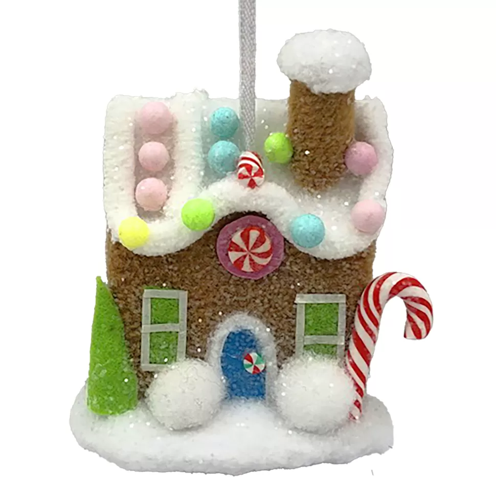 Christmas Forever ORN CANDY SPRINKLE HOUSE 3.5″ BROWN/WHITE W/ COLORFUL BEADED SPRINKLES & GLITTER