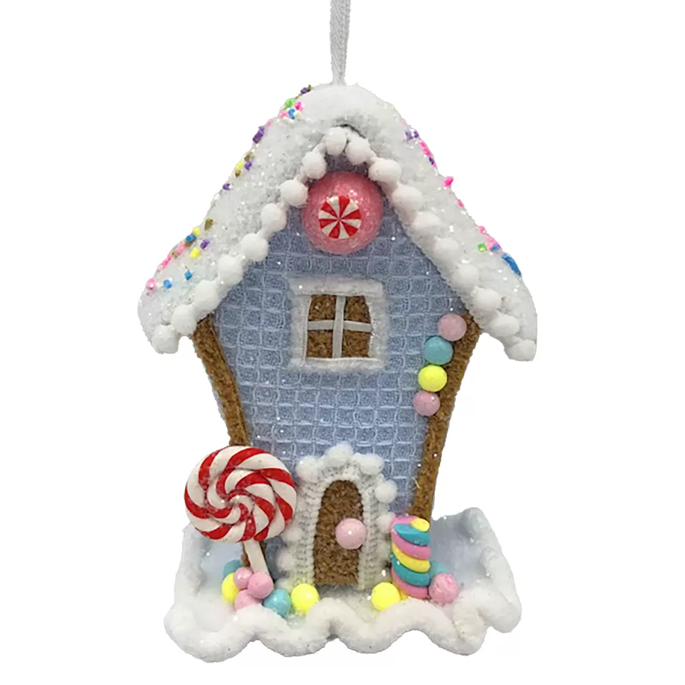 Christmas Forever ORN CANDY SPRINKLE HOUSE 5.5″ BLUE/WHITE/W/ COLORFUL BEADED SPRINKLES & GLITTER